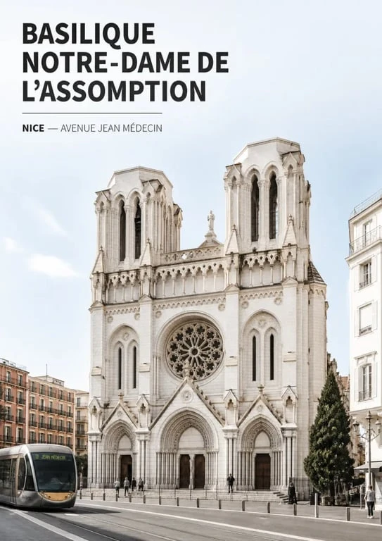 Basilique Notre-Dame de Nice sur l’avenue Jean Médecin, façade néogothique et grande rosace