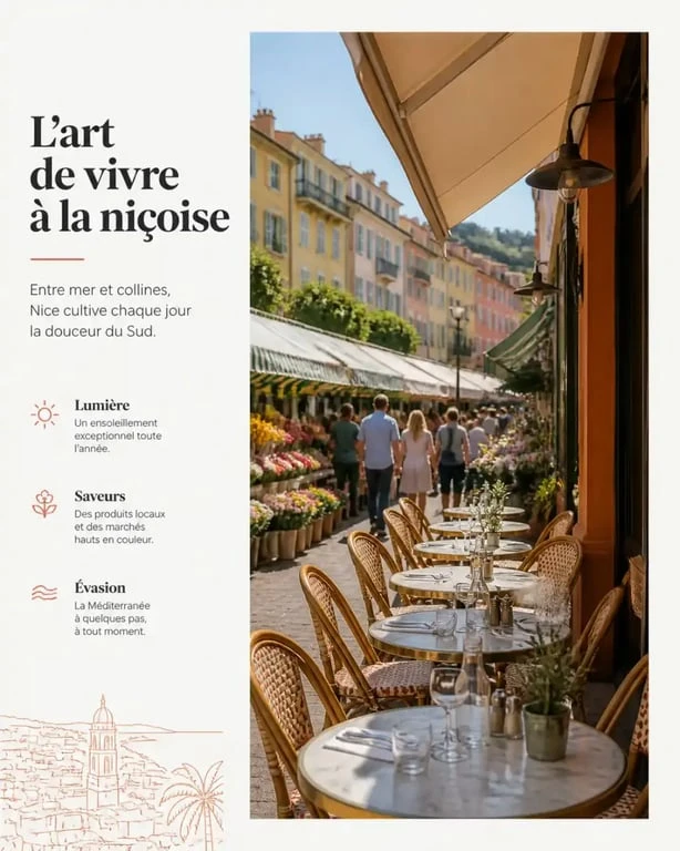 Cafe vieux nice : terrasse animée sur le Cours Saleya avec les façades de la Vieille Ville
