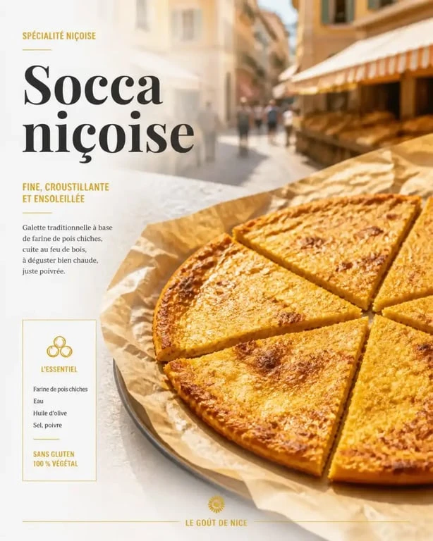 Socca niçoise dorée servie dans le Vieux-Nice, spécialité incontournable des ristoranti a Nizza