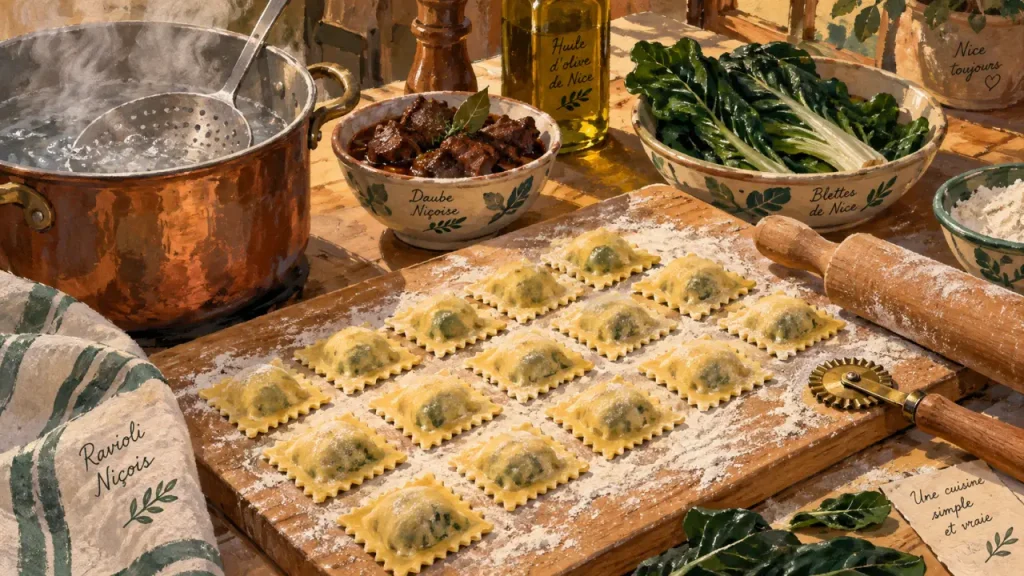 Les ravioli niçois se distinguent par leur farce à la daube et aux blettes