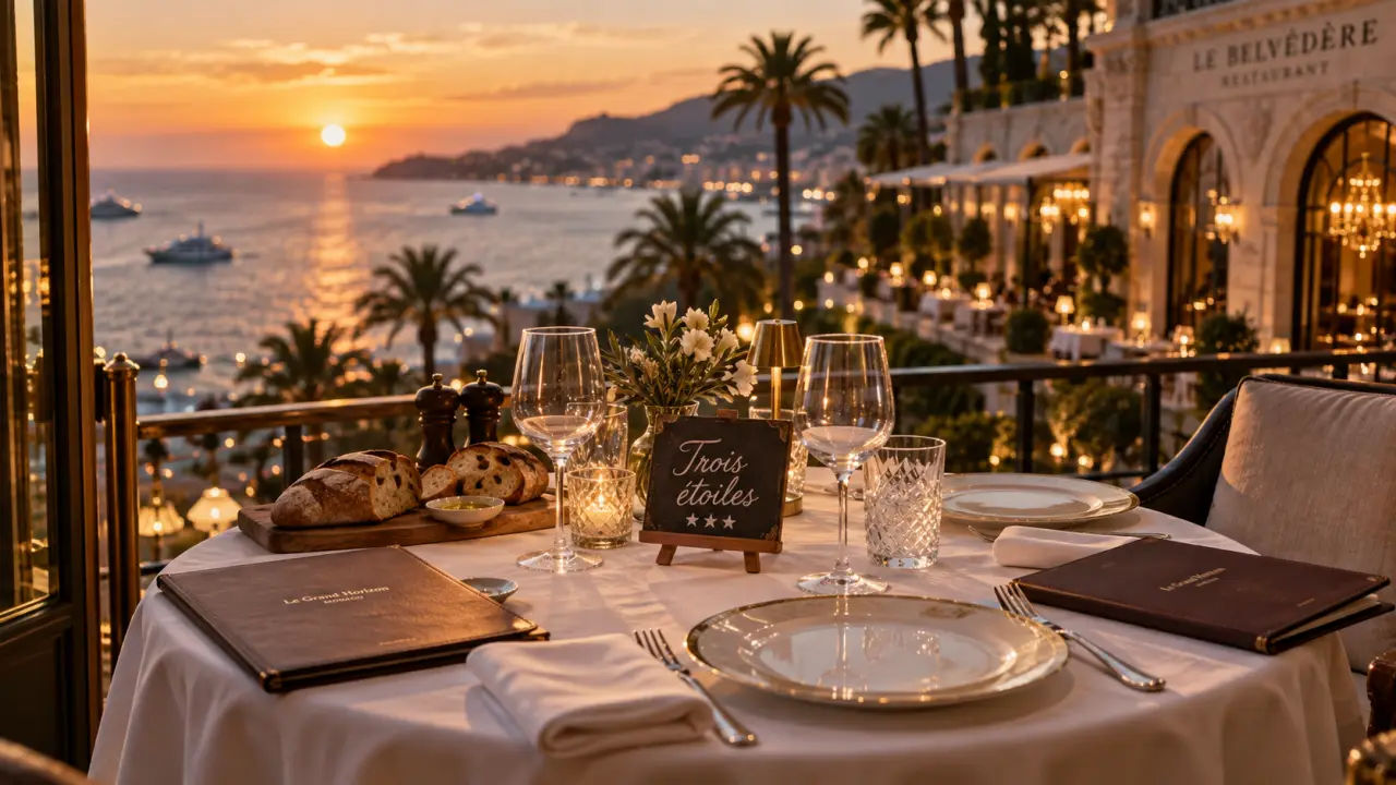 Restaurant étoilé michelin côte d azur : table avec mer azur, deux convives