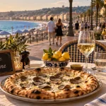 Restaurant italien sur la Promenade des Anglais à Nice, vue mer et cuisine italienne.