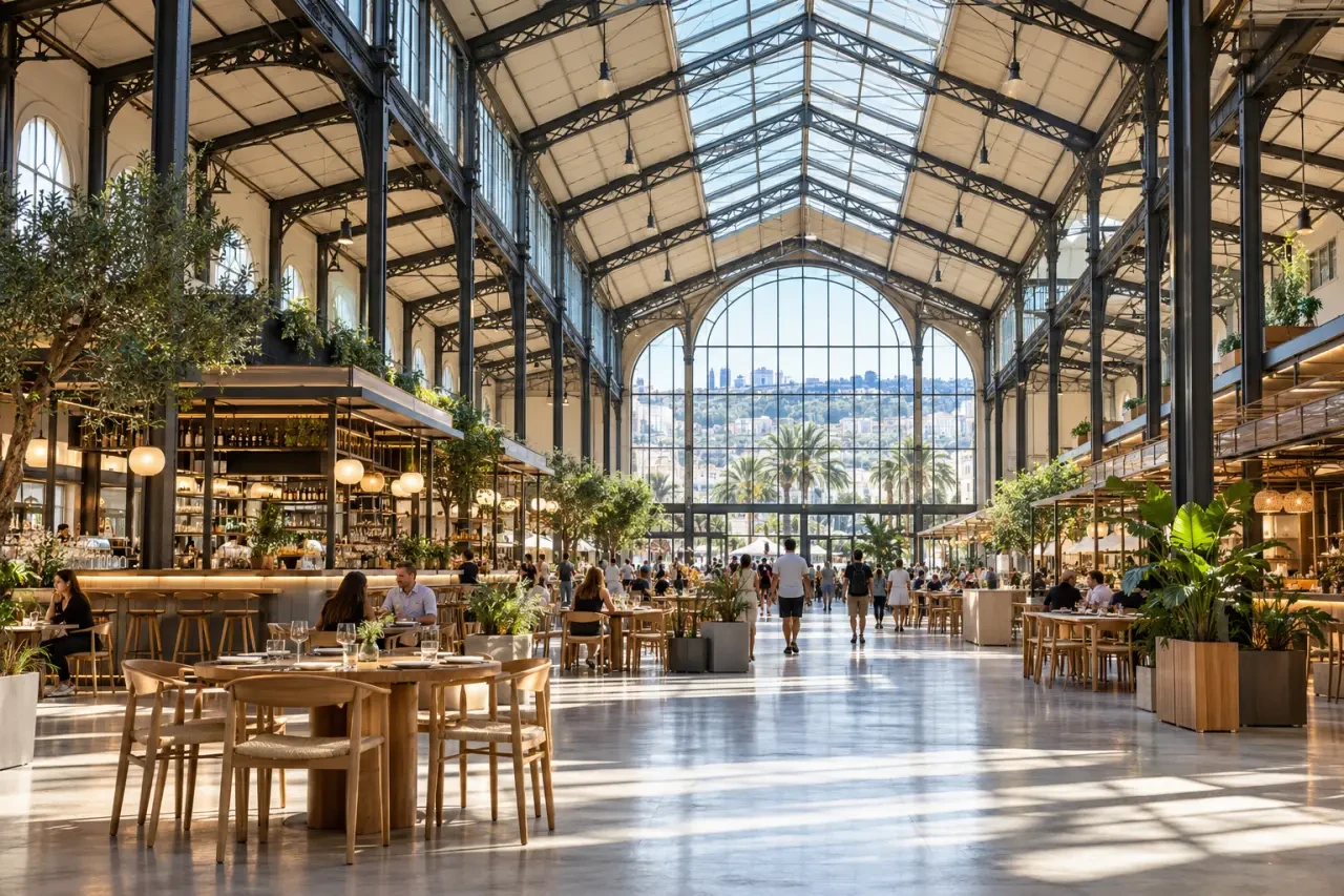 Restaurants Gare du Sud Nice dans la halle gourmande et son architecture ferroviaire