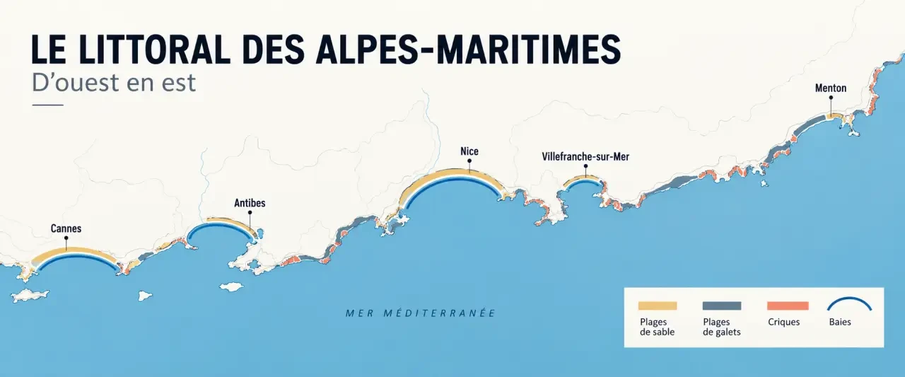 Comparaison des plages et stations balnéaires des Alpes-Maritimes d'ouest en est