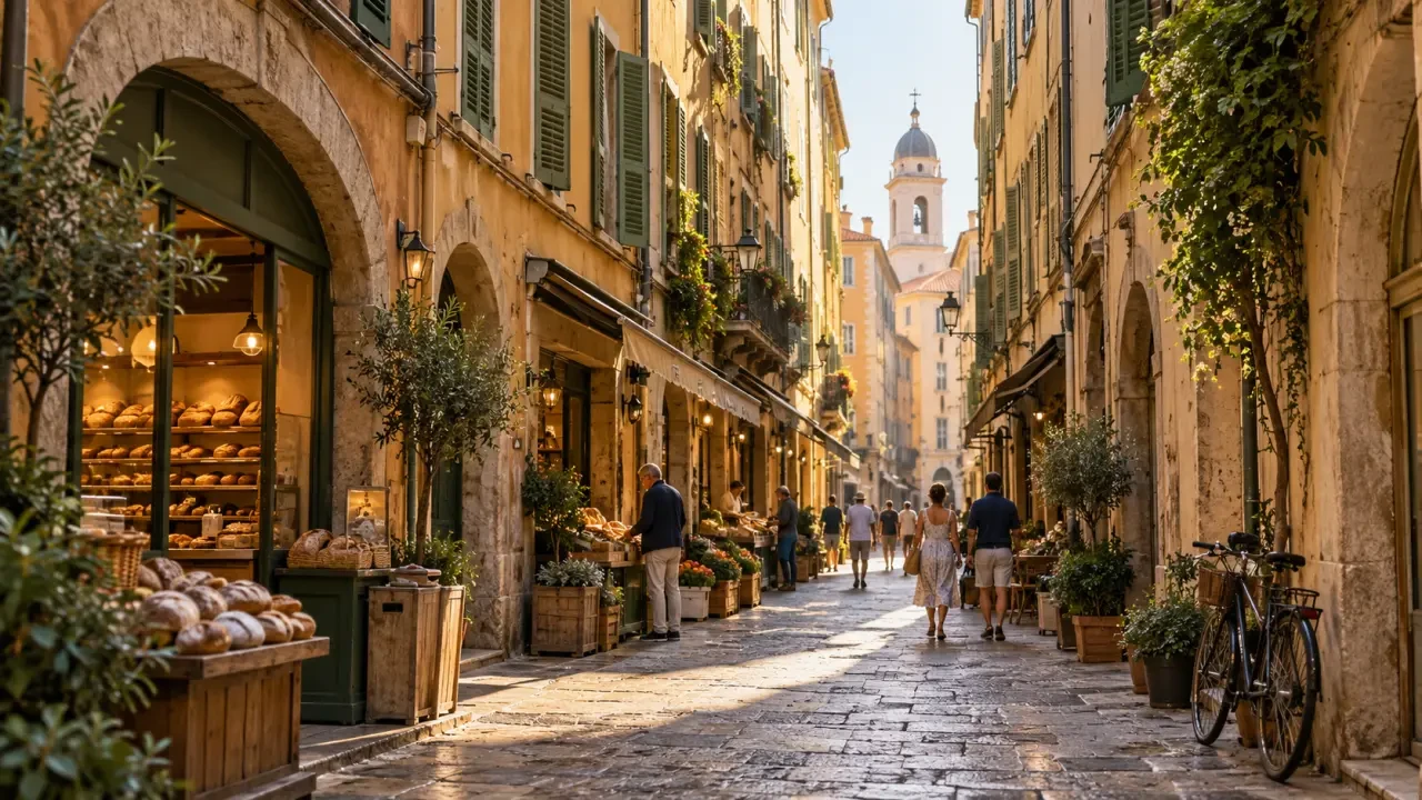 Vieux Nice visite : ruelle aux façades ocres entre la place Garibaldi et la place Rossetti