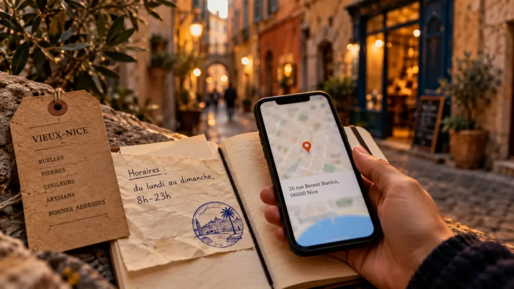 Épicerie du Vieux Nice : l’adresse rue Benoit Bunico et les horaires annoncés de 8 h à 23 h