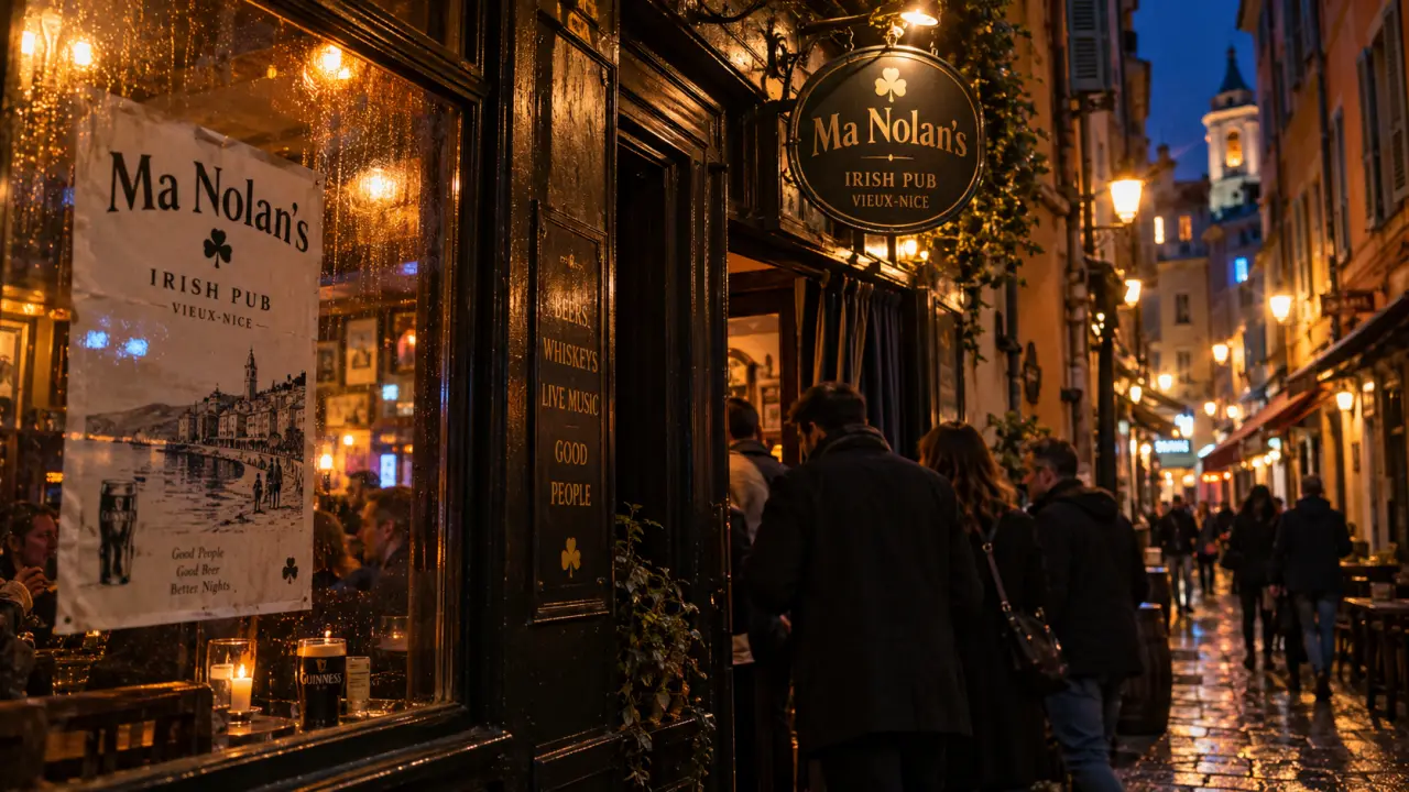 Ma nolan's irish pub vieux nice : vitrine et enseigne dans le Vieux-Nice