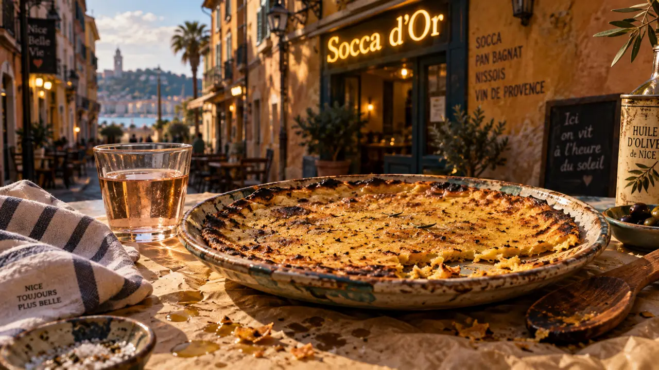 Restaurant cuisine niçoise à Nice : socca dorée et rosé